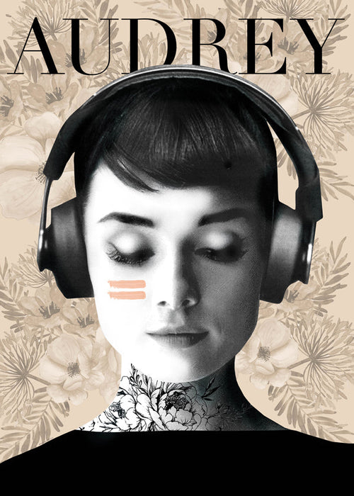 Plakat vintage Audrey ze słuchawkami
