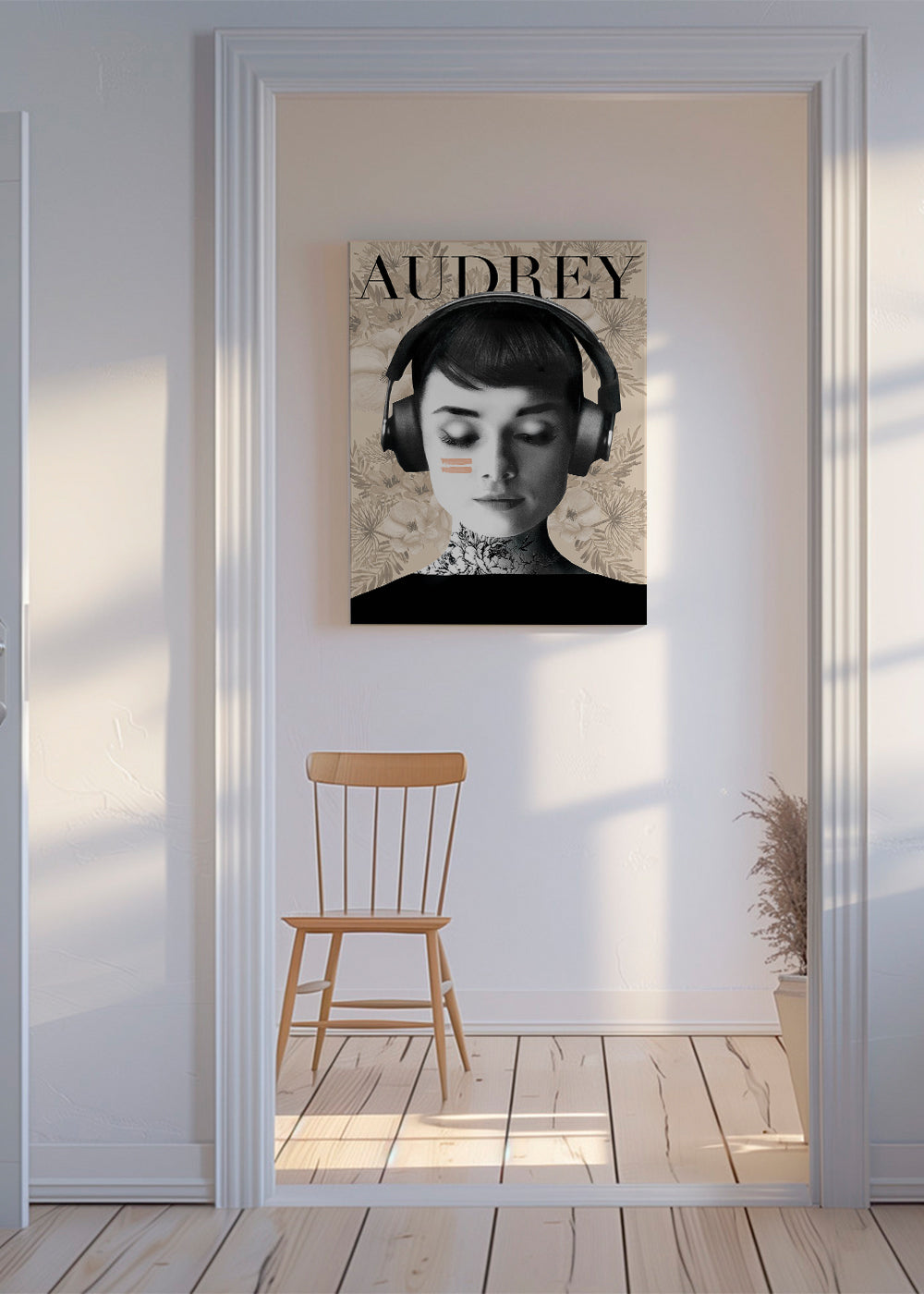 Plakat vintage Audrey ze słuchawkami