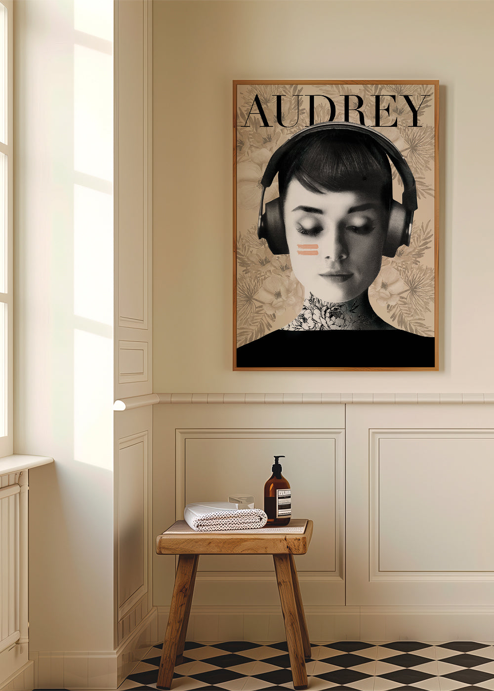 Plakat vintage Audrey ze słuchawkami