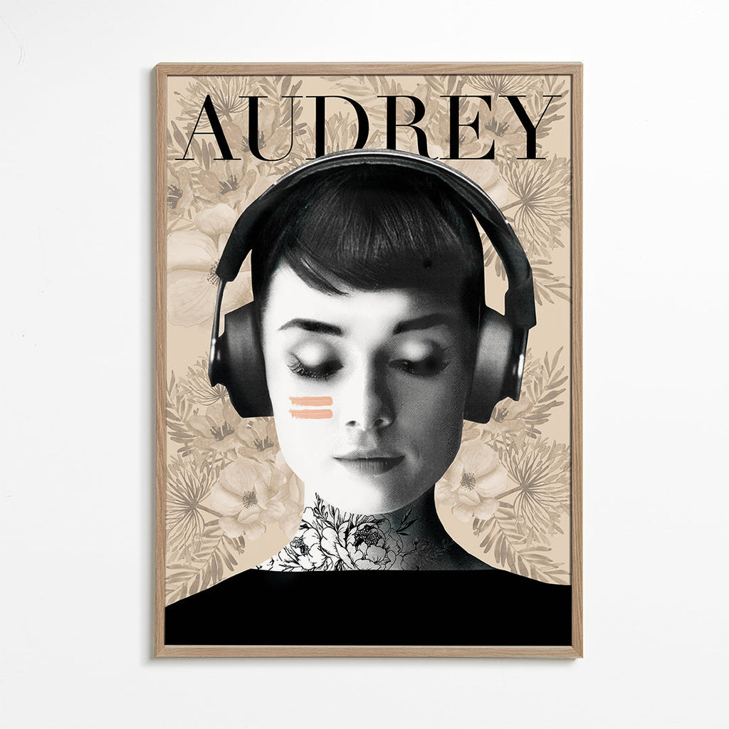 Plakat vintage Audrey ze słuchawkami