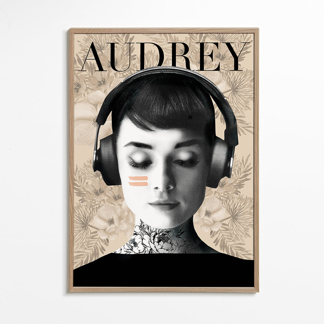 Plakat vintage Audrey ze słuchawkami