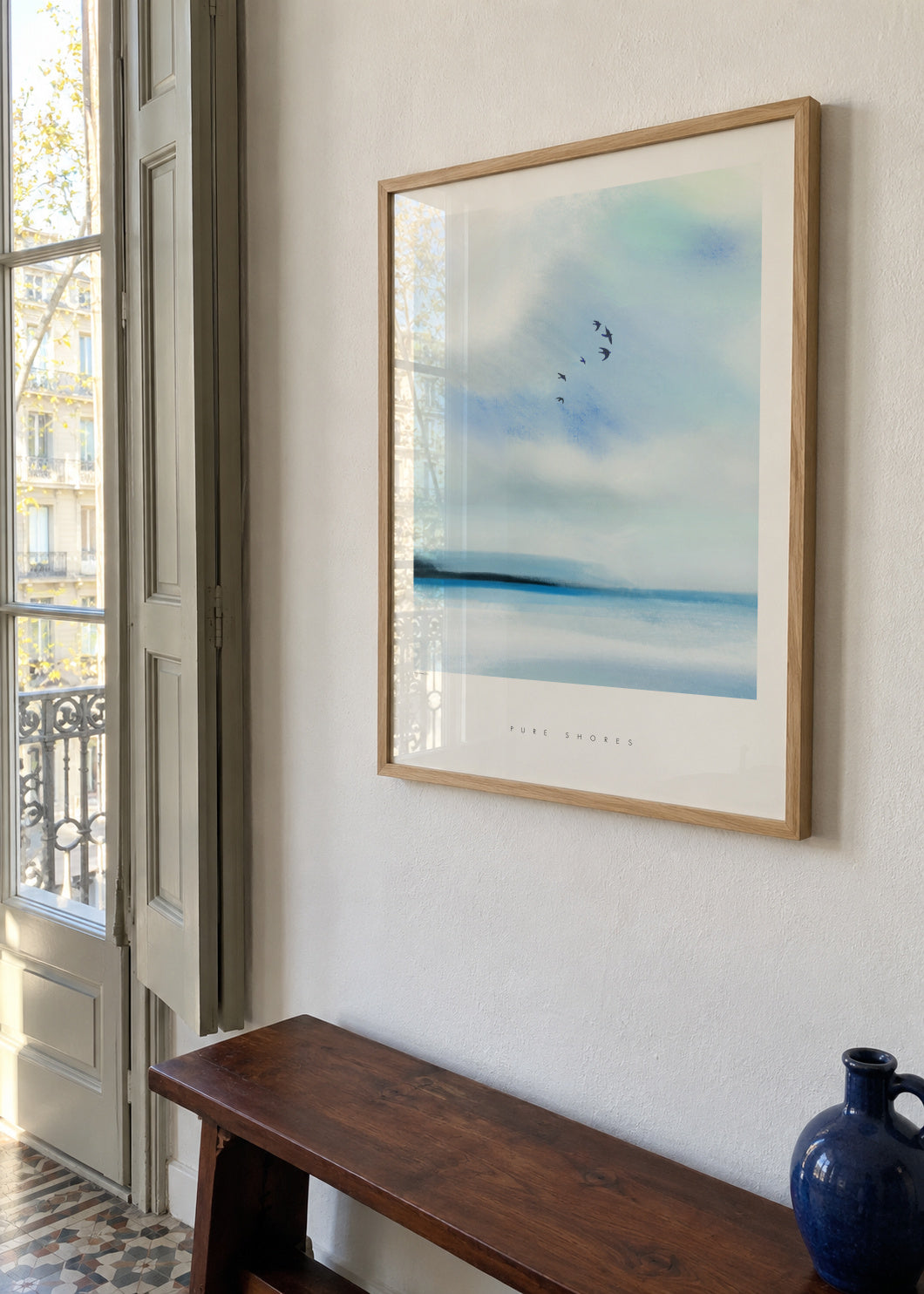 Pure shores - Framed poster in an interior