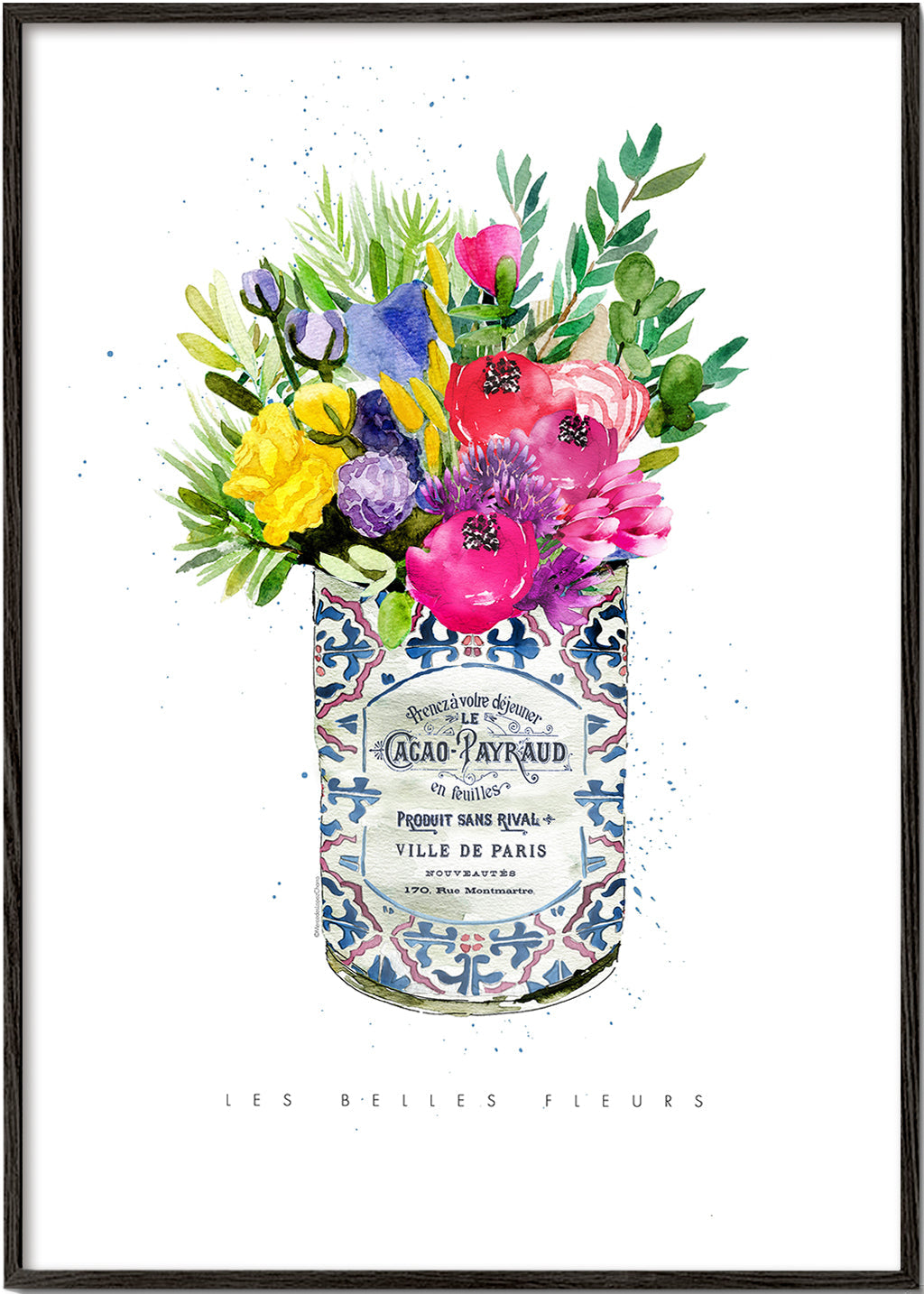 Plakat botaniczny w vintage puszce z bukietem akwarelowym