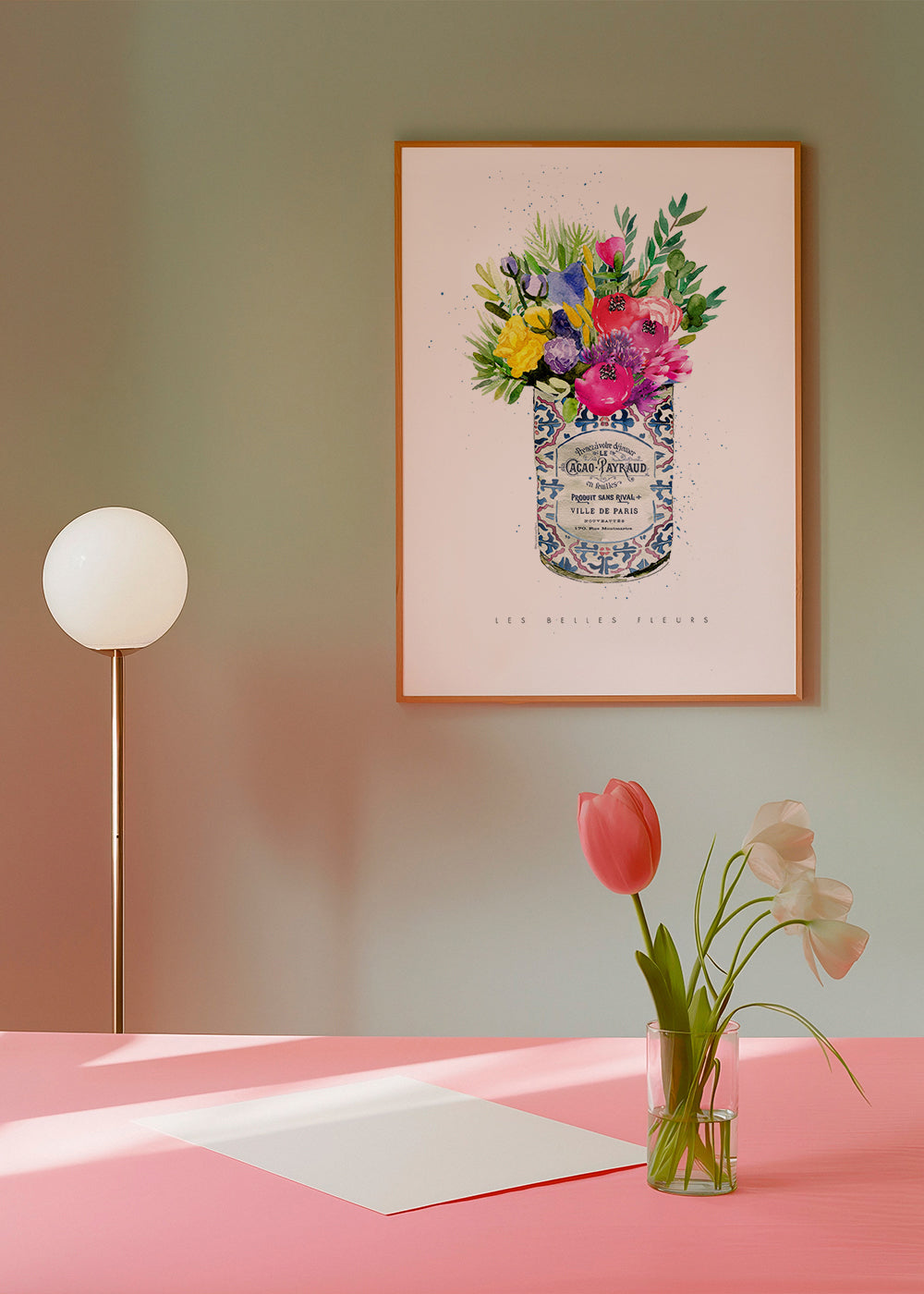 Plakat botaniczny w vintage puszce z bukietem akwarelowym