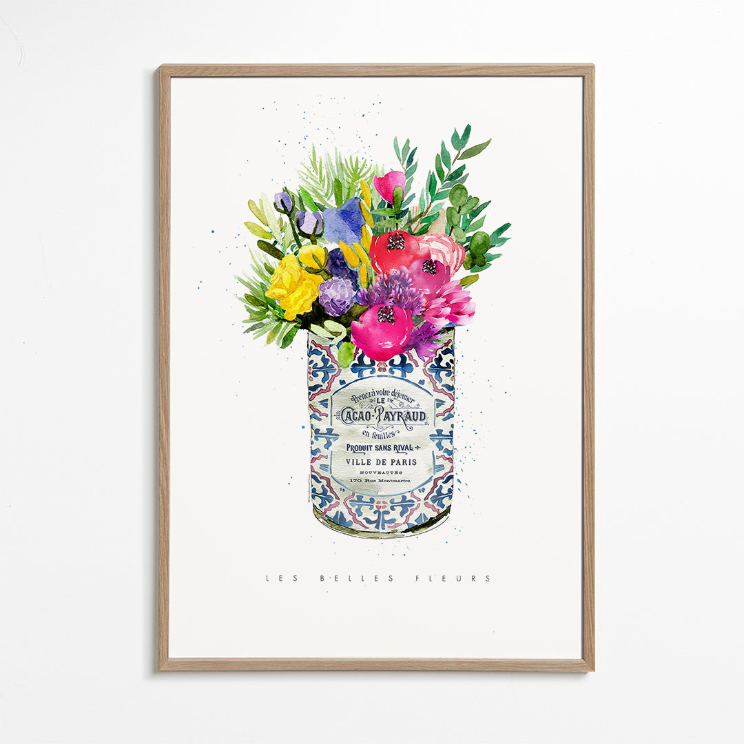 Plakat botaniczny w vintage puszce z bukietem akwarelowym