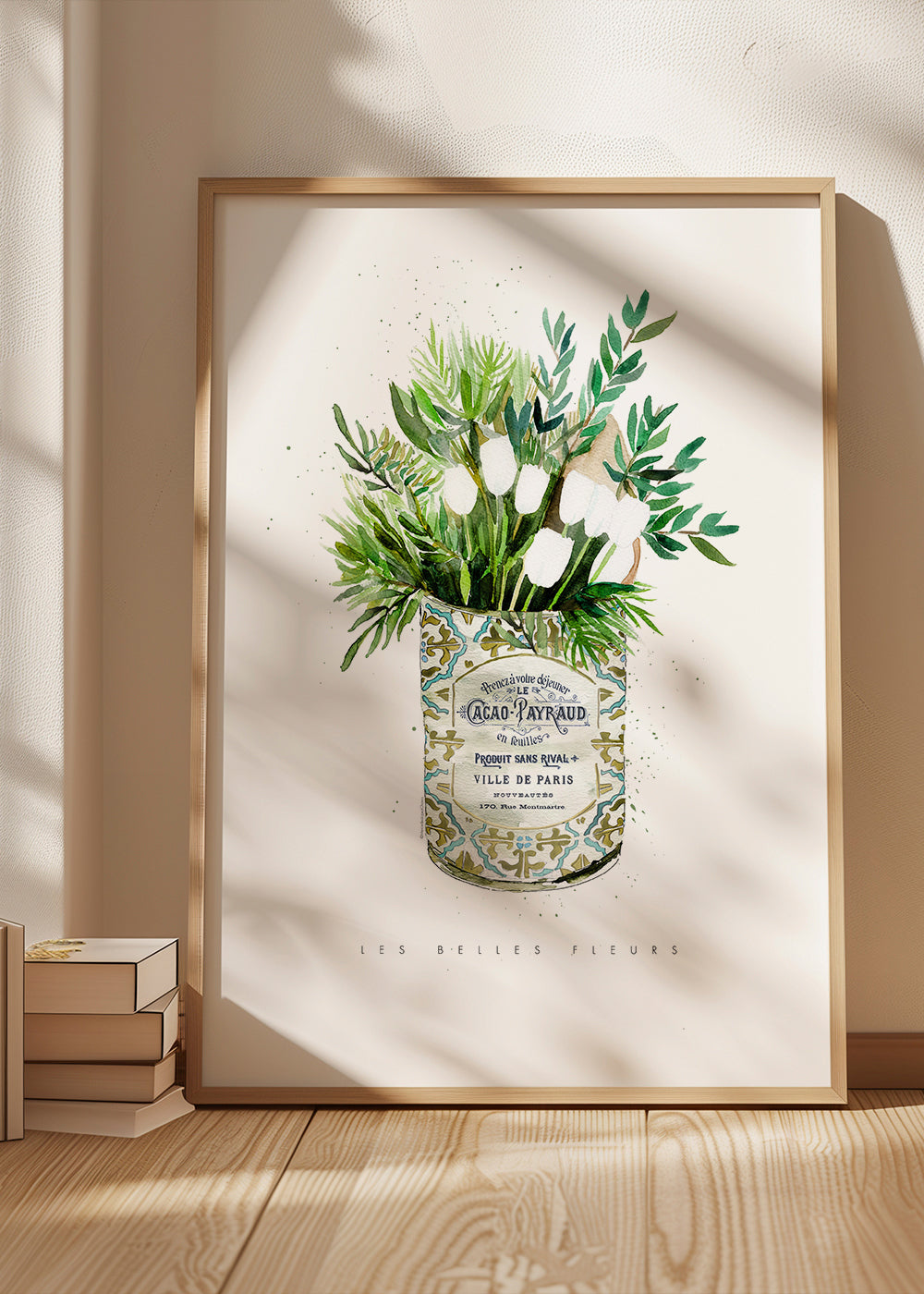 Plakat botaniczny białe tulipany w vintage puszce