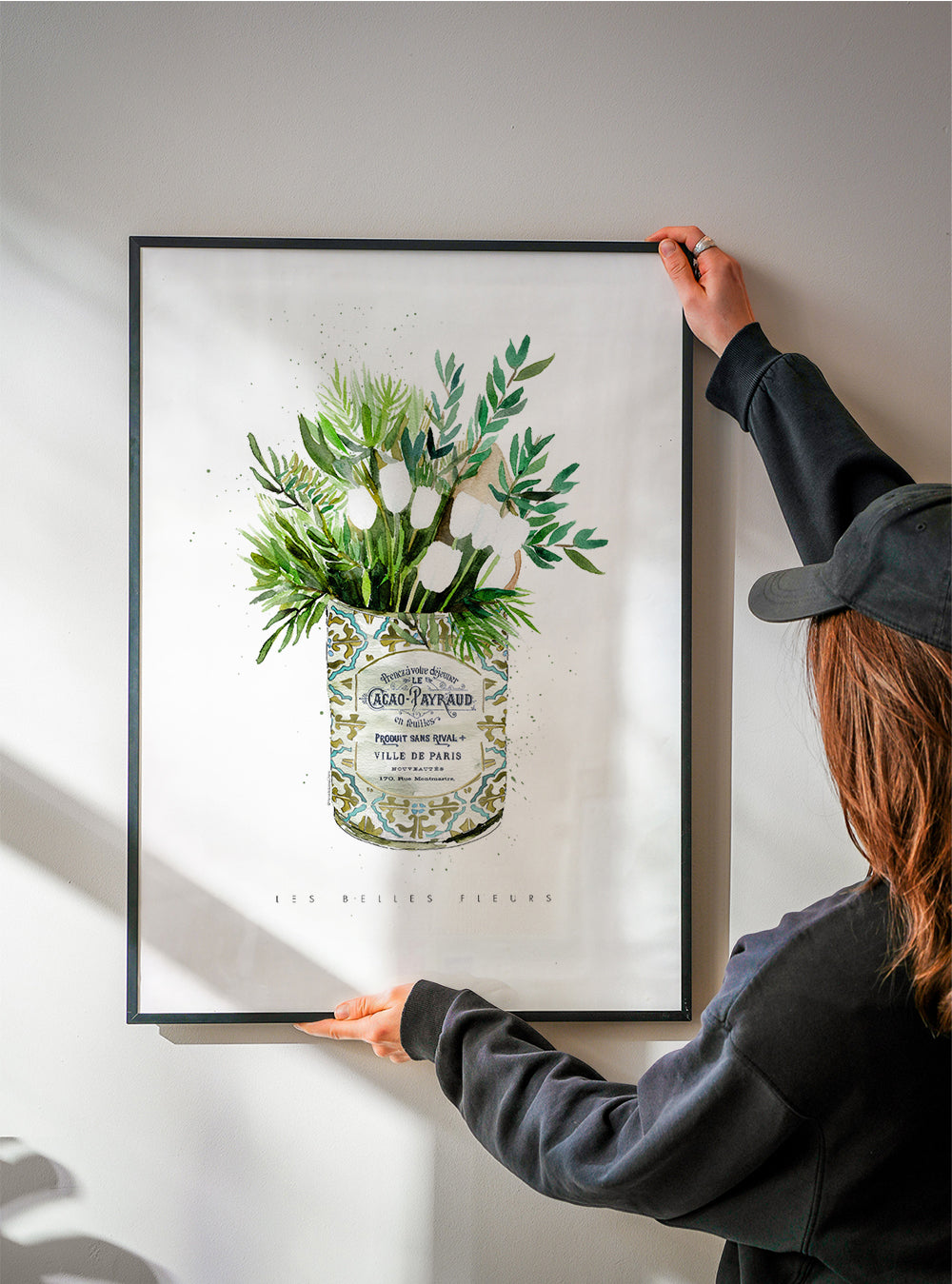 Plakat botaniczny białe tulipany w vintage puszce