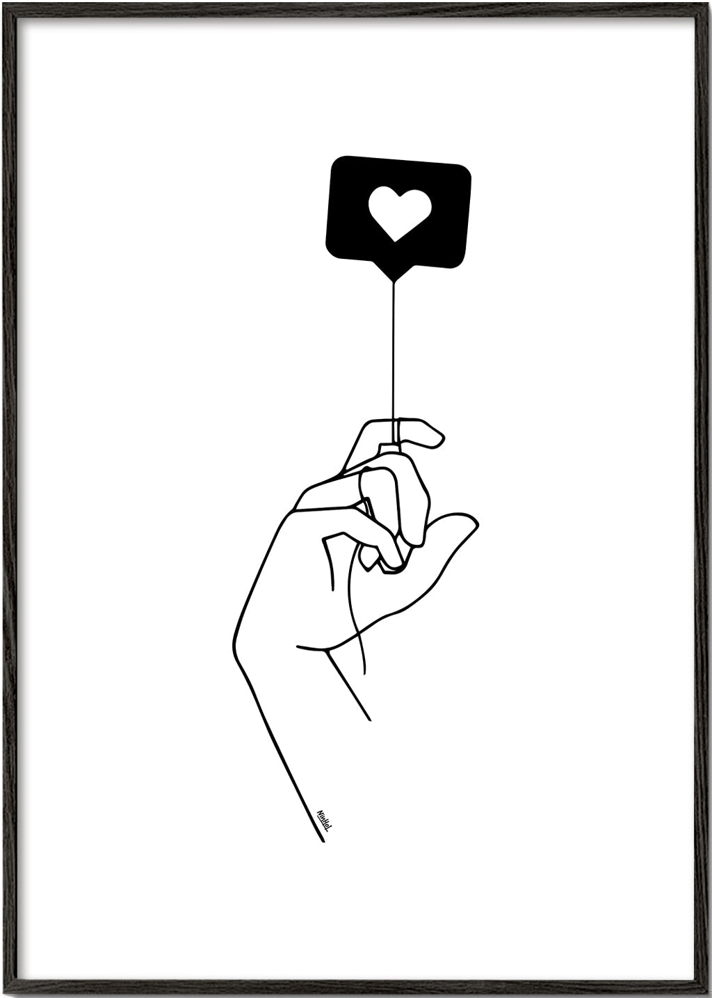Minimalistyczna ilustracja ręki z bańką serca