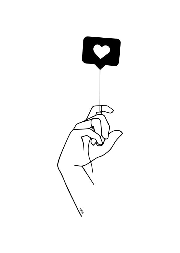 Minimalistyczna ilustracja ręki z bańką serca