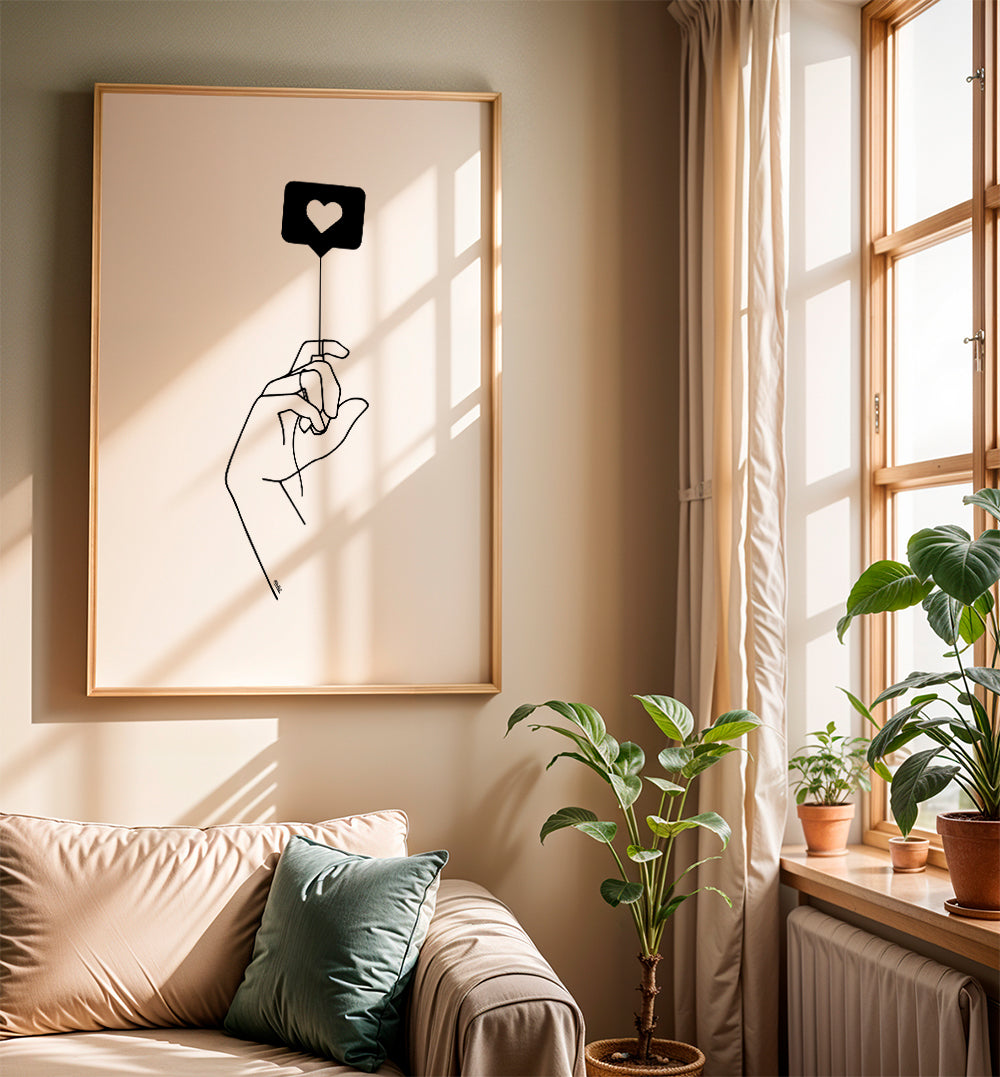 Minimalistyczna ilustracja ręki z bańką serca