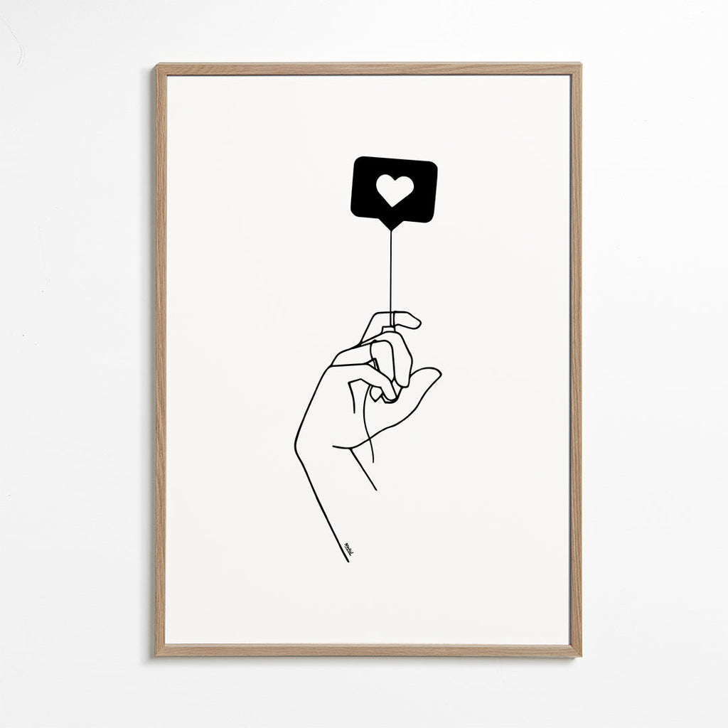 Minimalistyczna ilustracja ręki z bańką serca