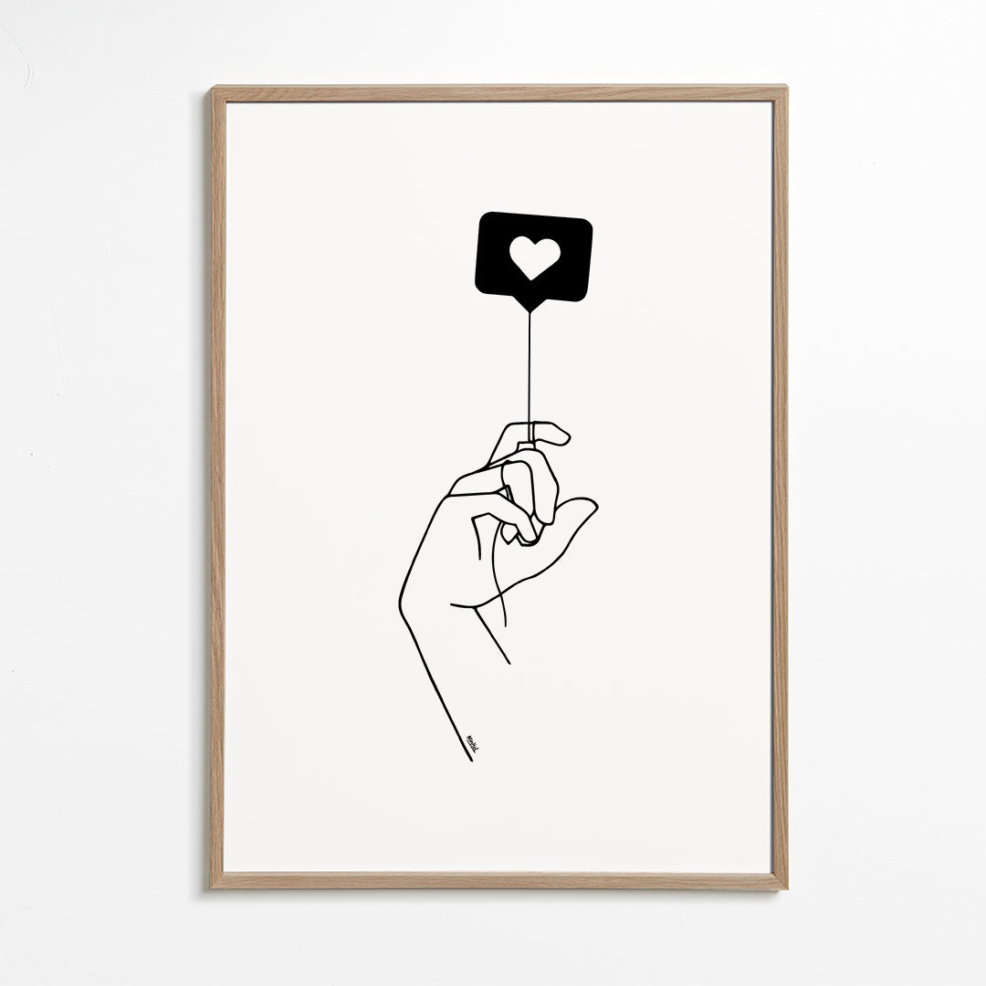 Minimalistyczna ilustracja ręki z bańką serca