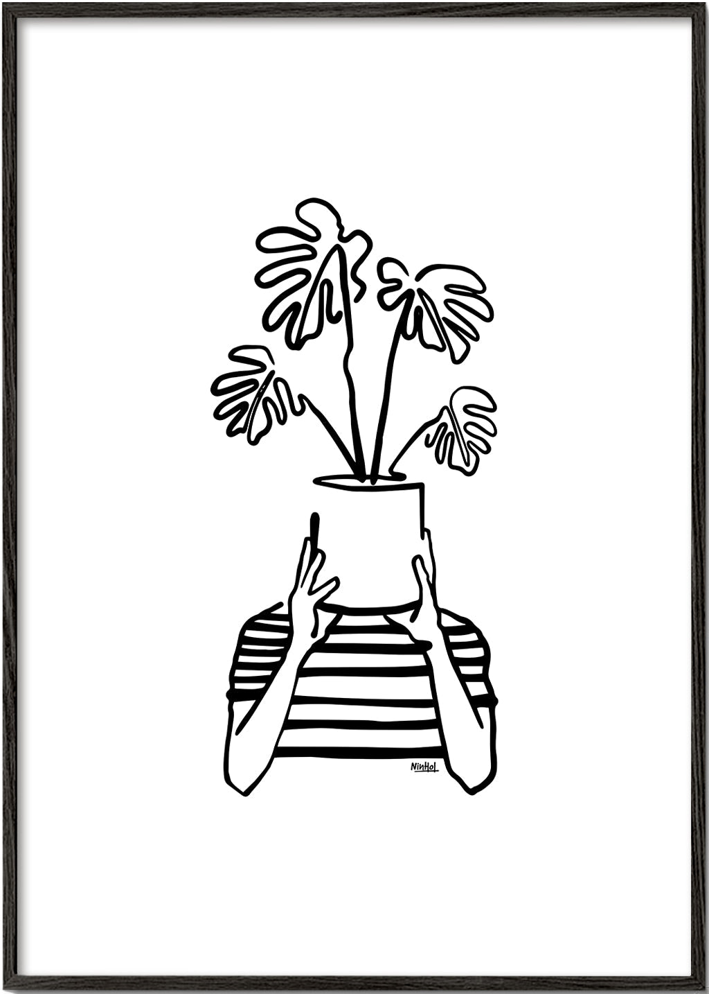 Plakat botaniczny z donicą zasłaniającą twarz