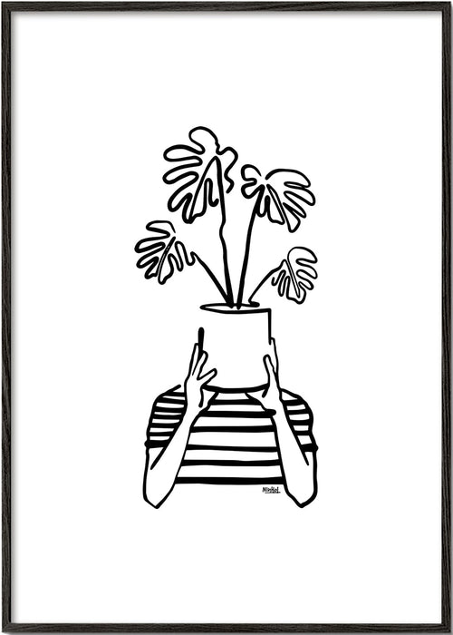 Plakat botaniczny z donicą zasłaniającą twarz