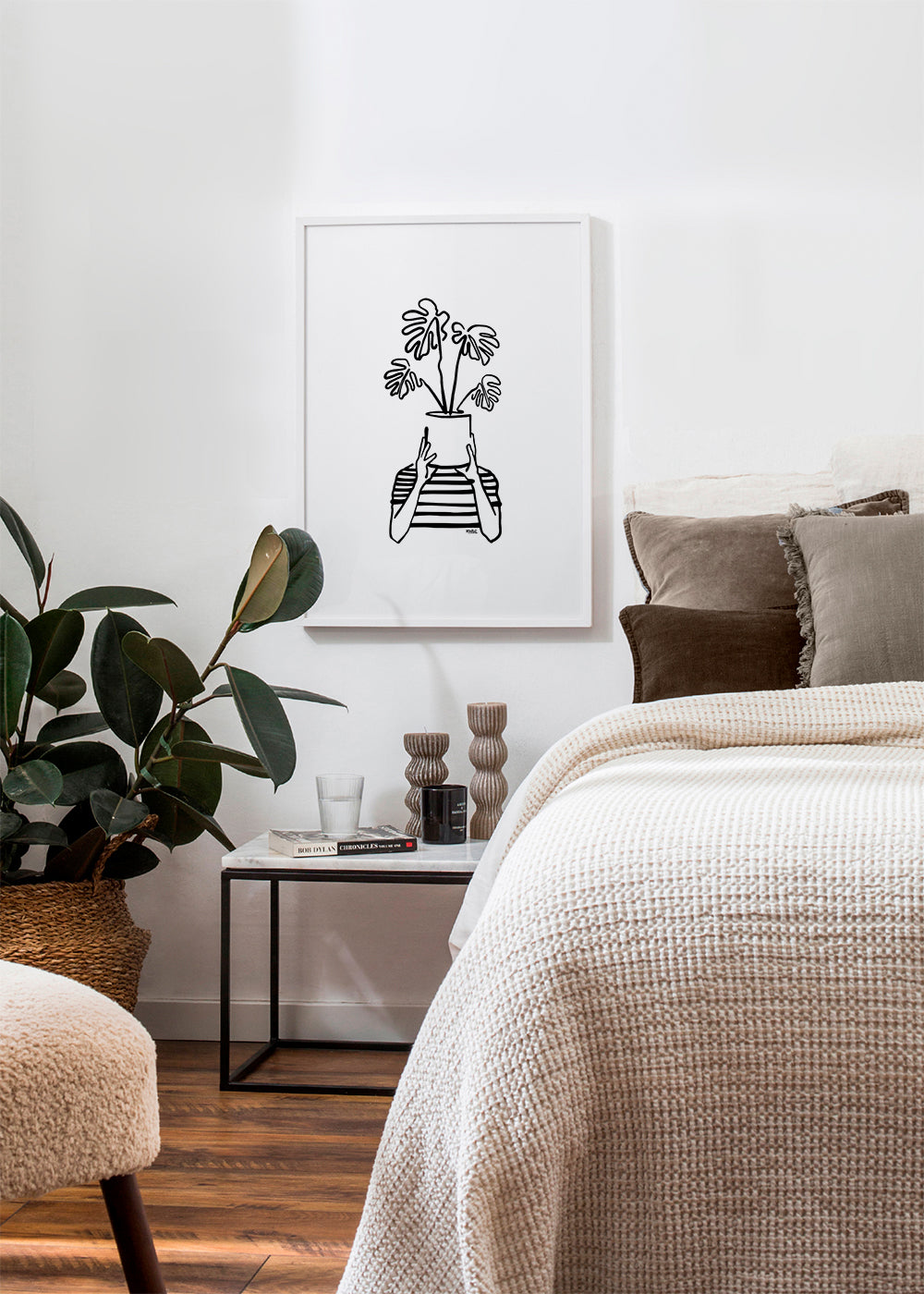Plakat botaniczny z donicą zasłaniającą twarz