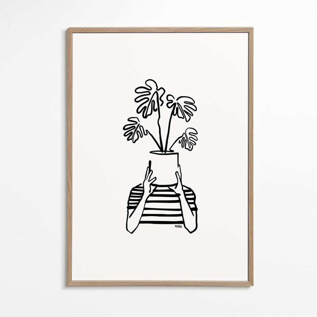 Plakat botaniczny z donicą zasłaniającą twarz