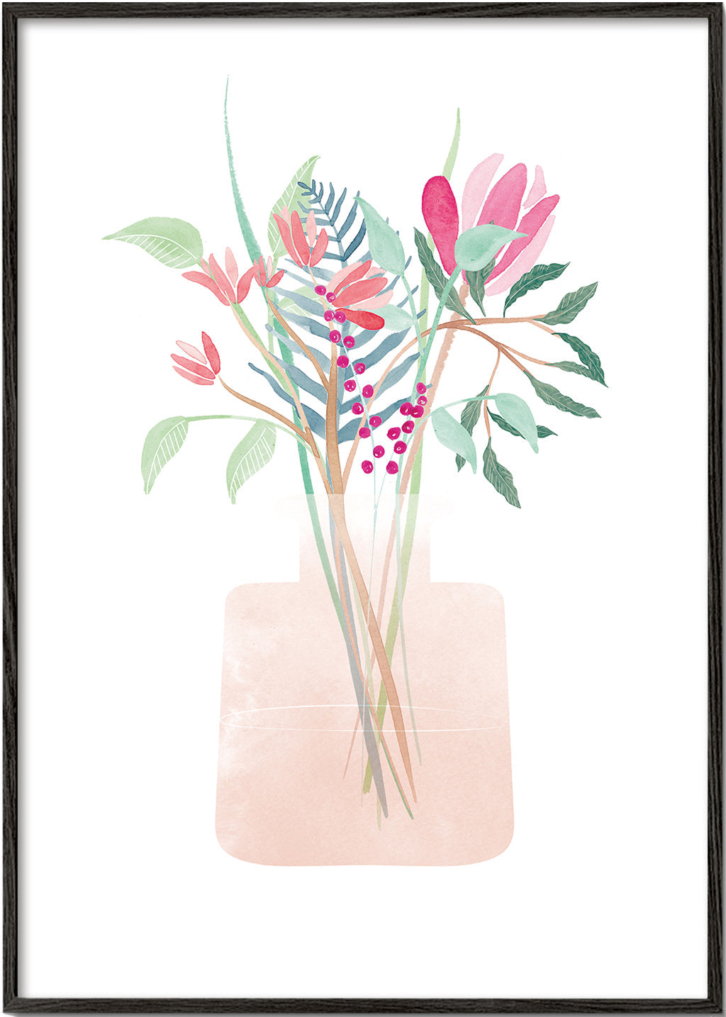 Plakat botaniczny z bukietem w różowym wazonie