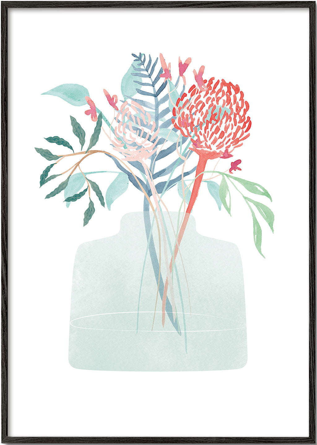 Plakat botaniczny z wazonem akwarelowym