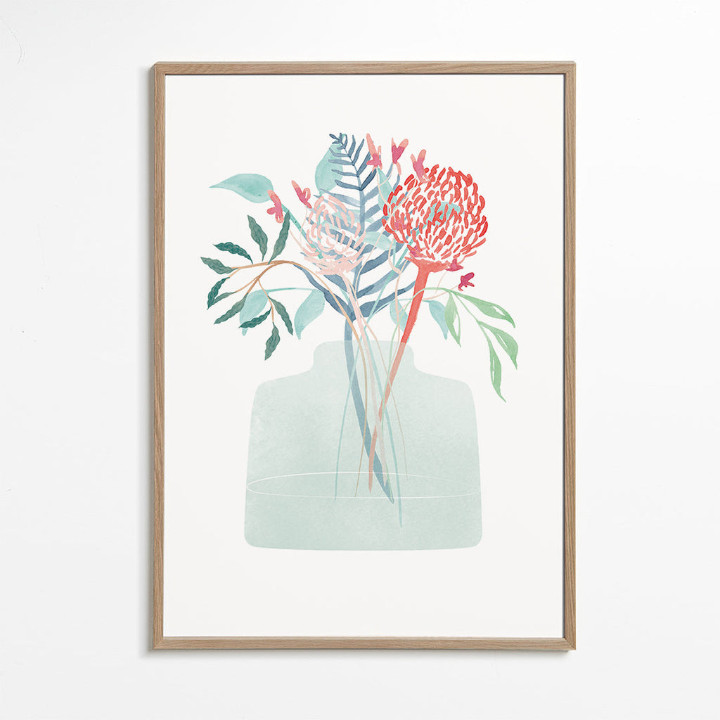 Plakat botaniczny z wazonem akwarelowym