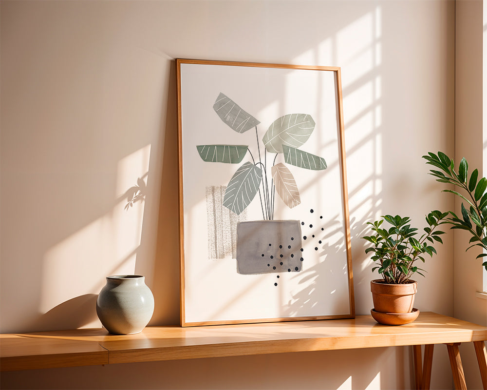 Plakat botaniczny ze stylizowanymi liśćmi