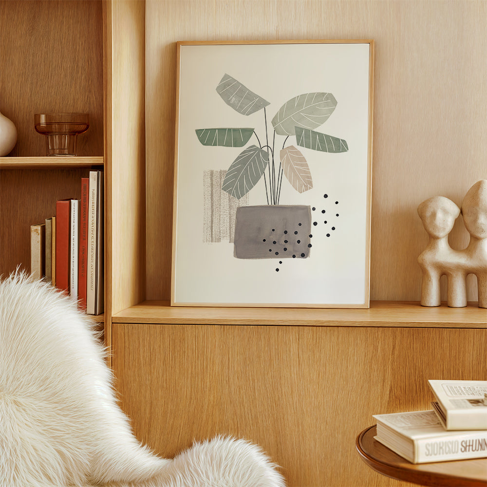 Plakat botaniczny ze stylizowanymi liśćmi