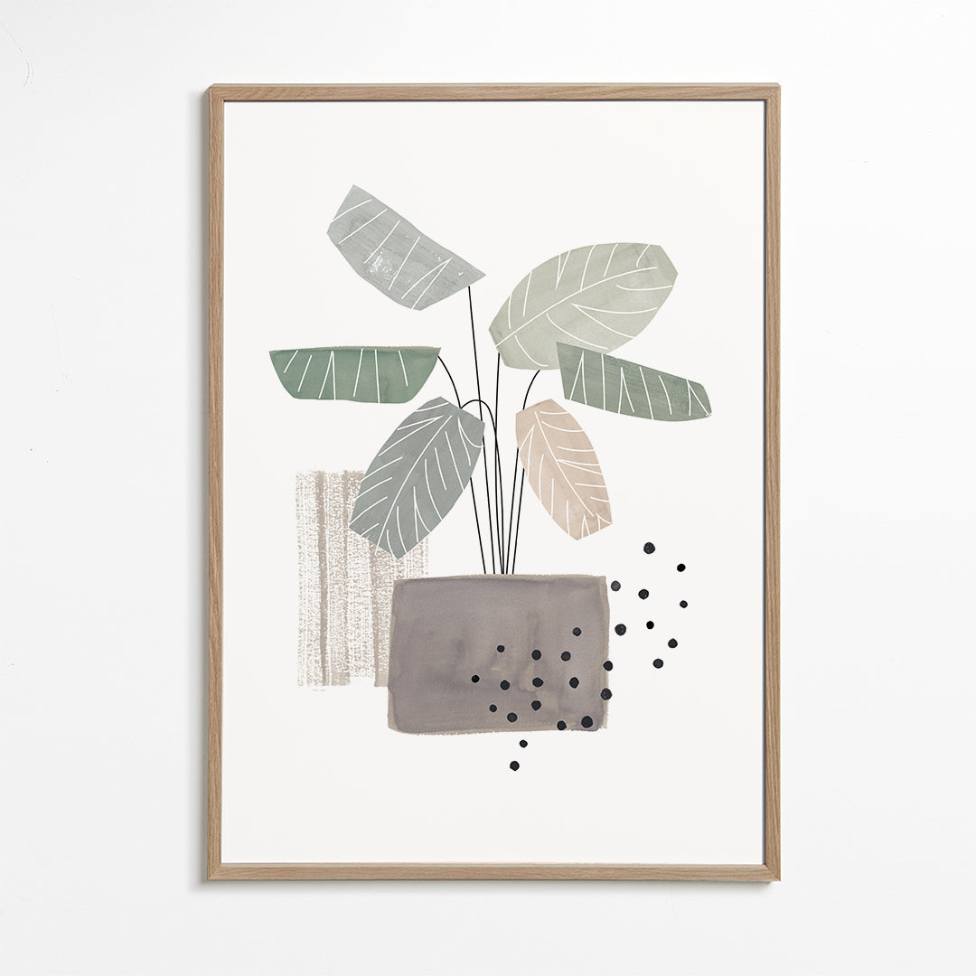 Plakat botaniczny ze stylizowanymi liśćmi
