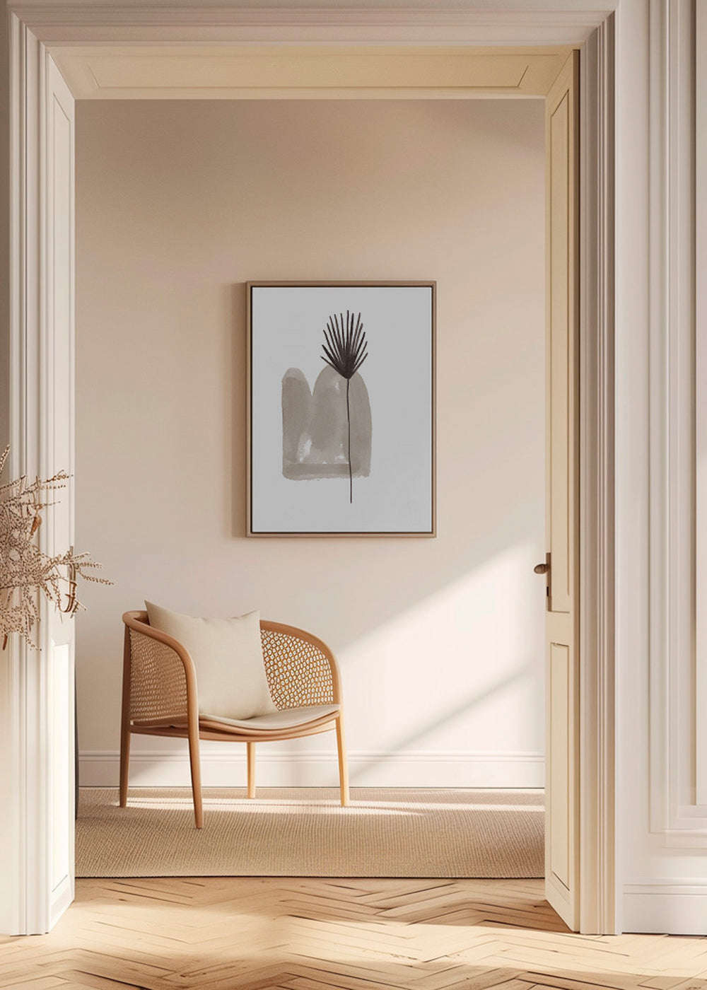 Plakat botaniczny: minimalistyczny liść akwarela