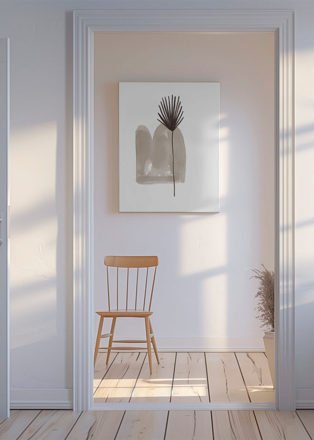 Plakat botaniczny: minimalistyczny liść akwarela