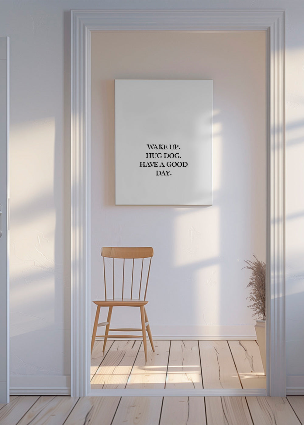 Minimalistyczny plakat typograficzny: Wake Up Hug Dog
