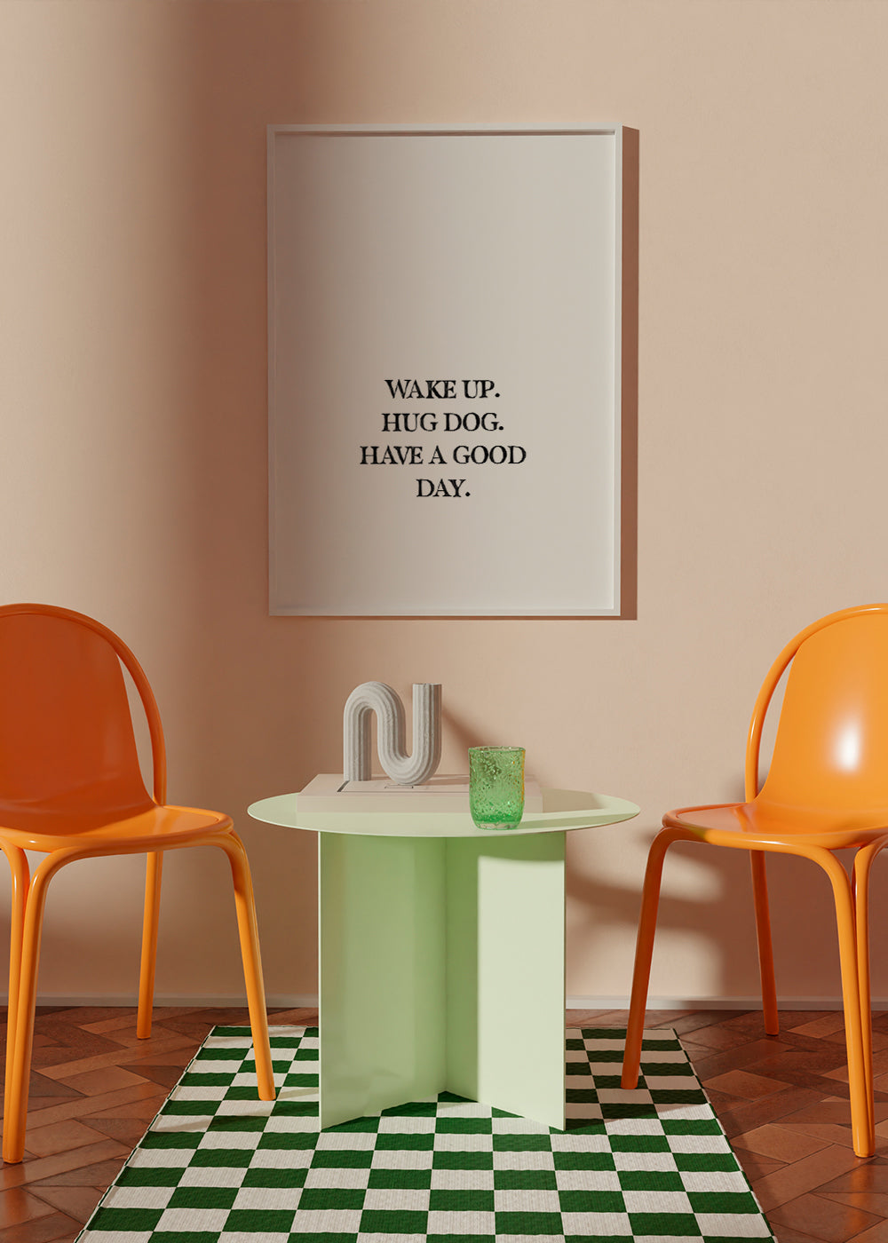 Minimalistyczny plakat typograficzny: Wake Up Hug Dog