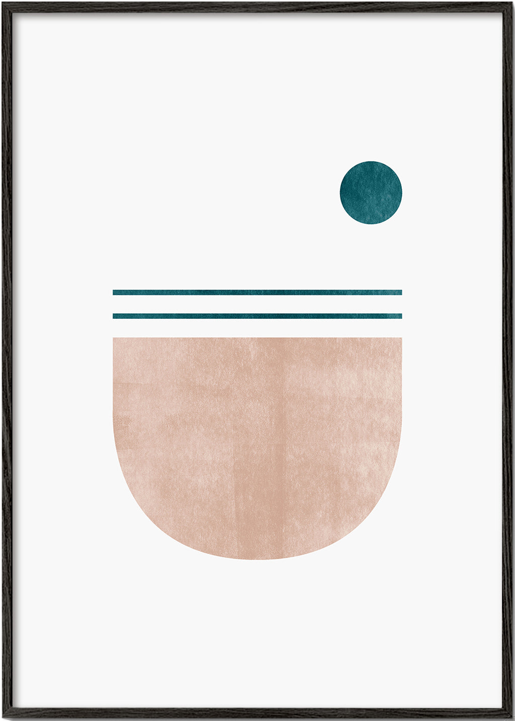 Plakat geometryczny półkole z turkusową kropką