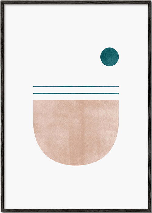 Plakat geometryczny półkole z turkusową kropką
