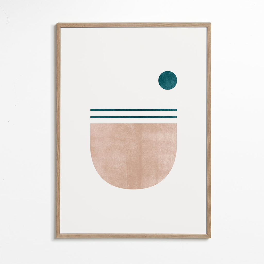 Plakat geometryczny półkole z turkusową kropką
