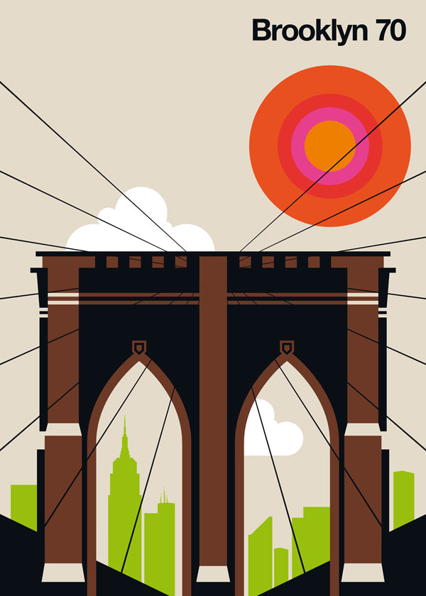 Travel poster Most Brooklyński w grafice ilustracyjnej