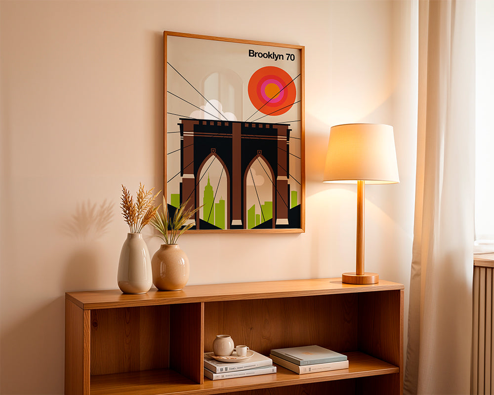 Travel poster Most Brooklyński w grafice ilustracyjnej