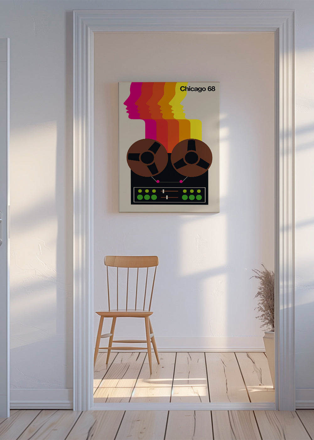 Plakat vintage z szpulami i kolorowymi profilami