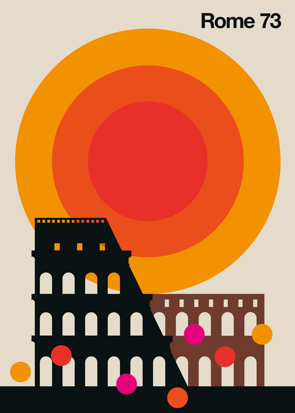 Plakat podróżniczy Rome 73, Koloseum graficzne retro