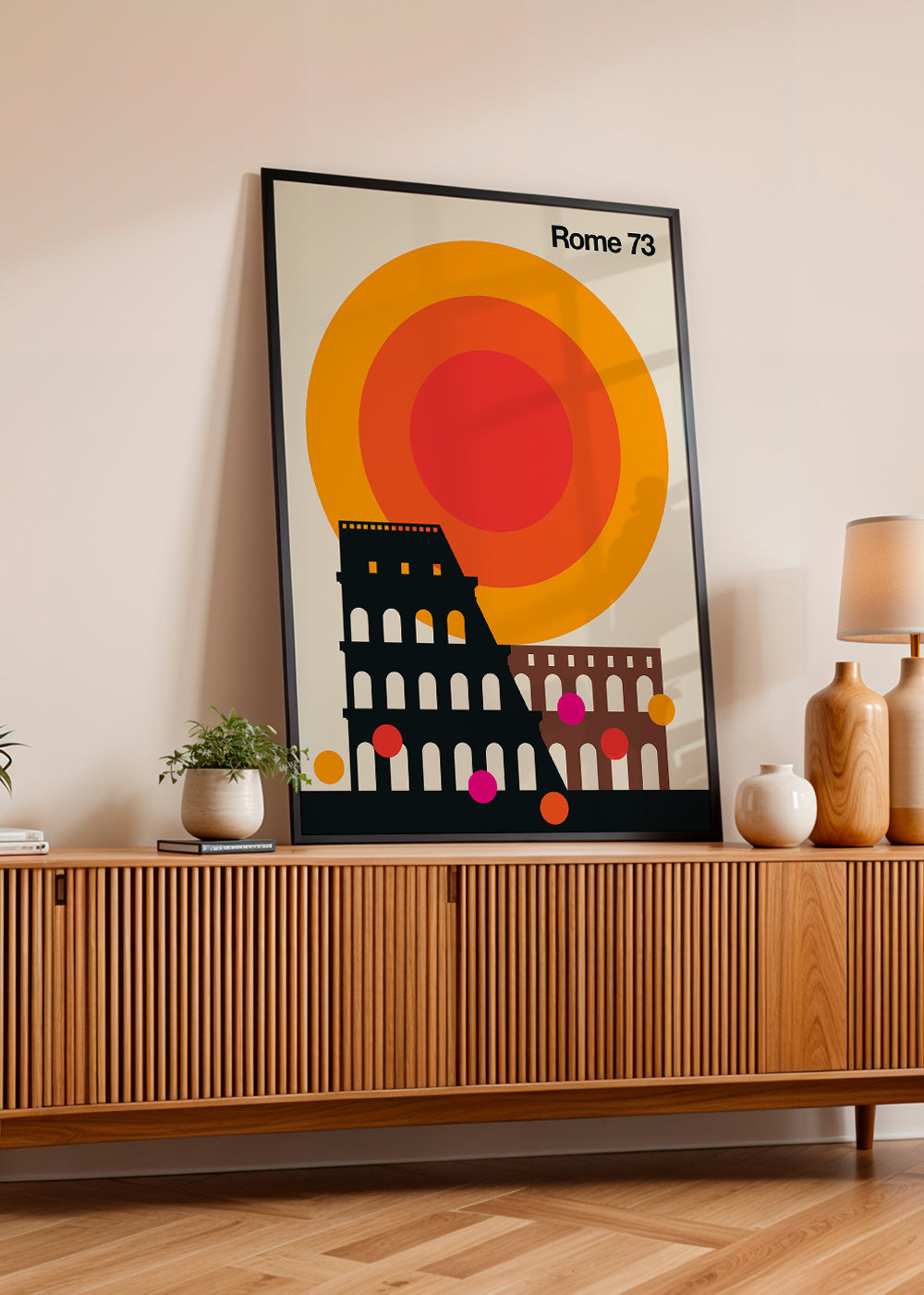 Plakat podróżniczy Rome 73, Koloseum graficzne retro