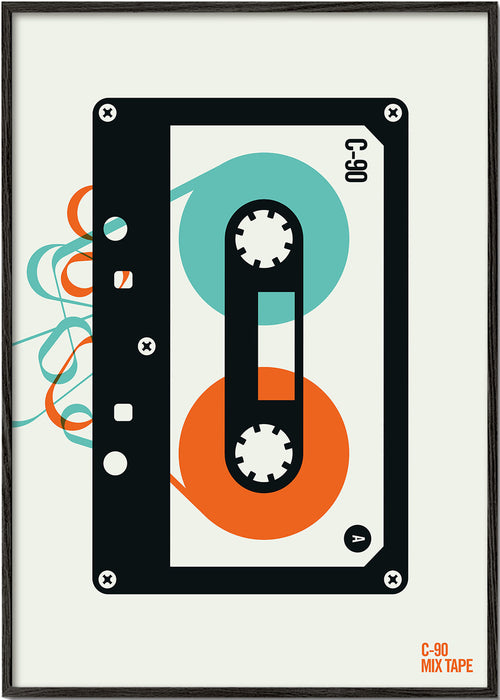 Plakat vintage Mixtape kaseta ilustracja
