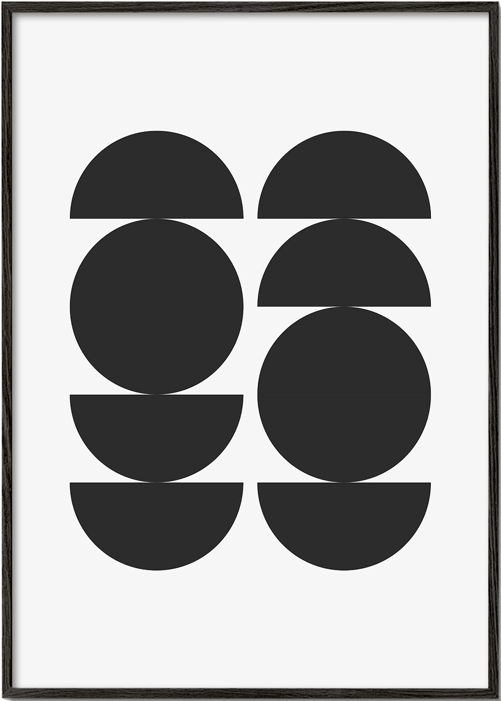 Plakat geometryczny minimal z kołami i półksiężycami