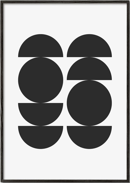 Plakat geometryczny minimal z kołami i półksiężycami