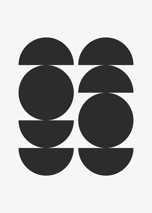 Plakat geometryczny minimal z kołami i półksiężycami