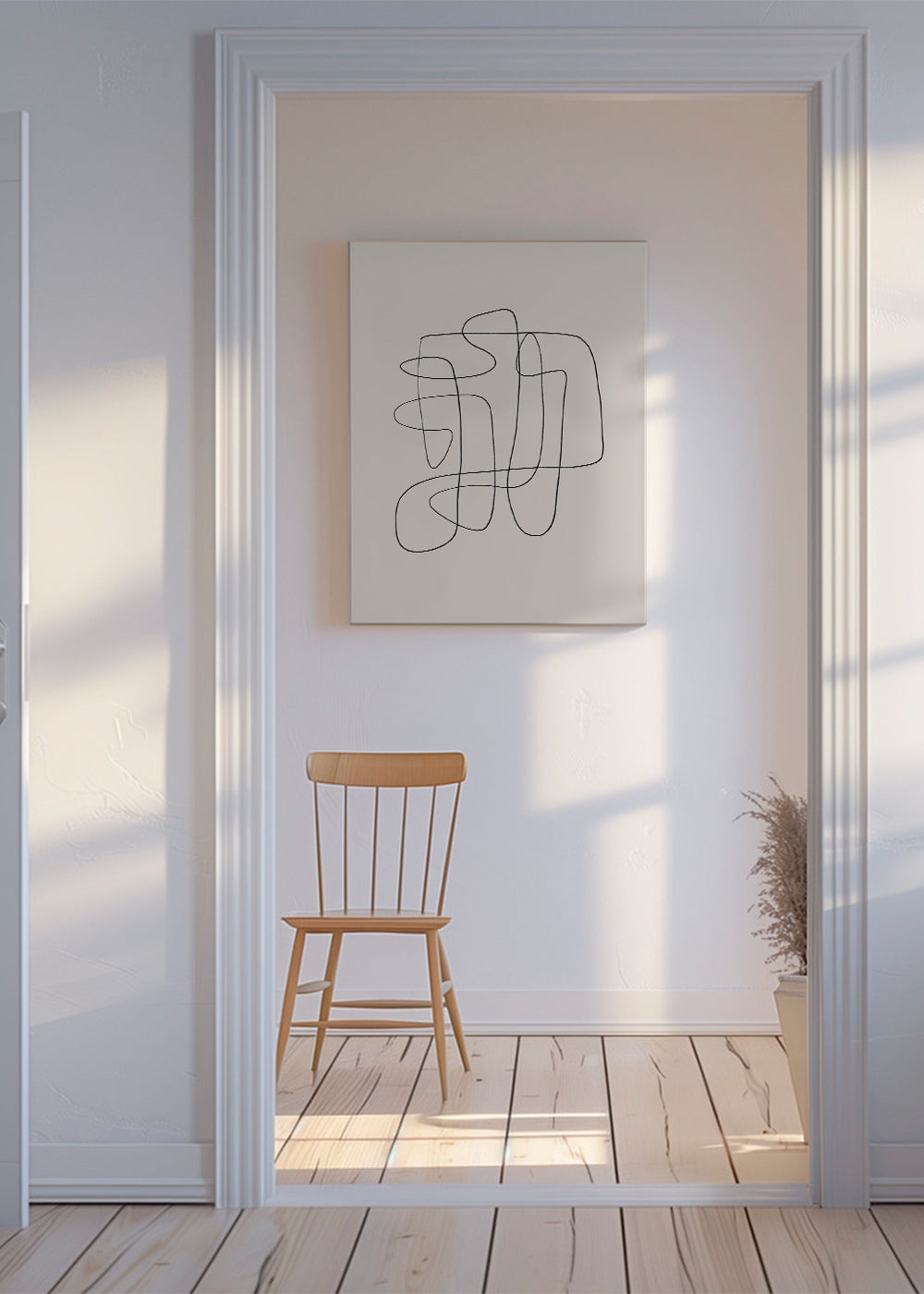 Minimalistyczny design z ciągłą linią na beżowym tle