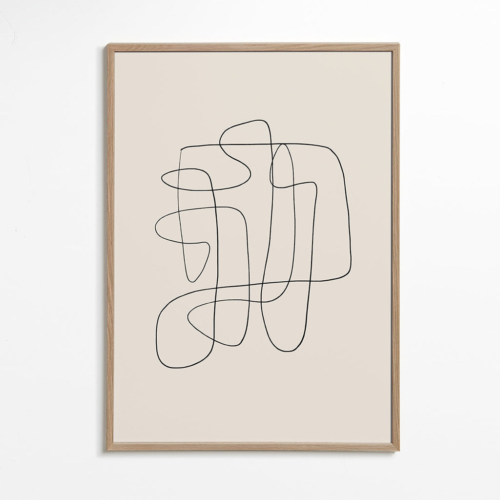 Minimalistyczny design z ciągłą linią na beżowym tle