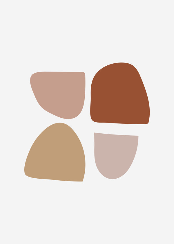 Plakat minimalistyczny z organicznymi kształtami w beżu i terakocie