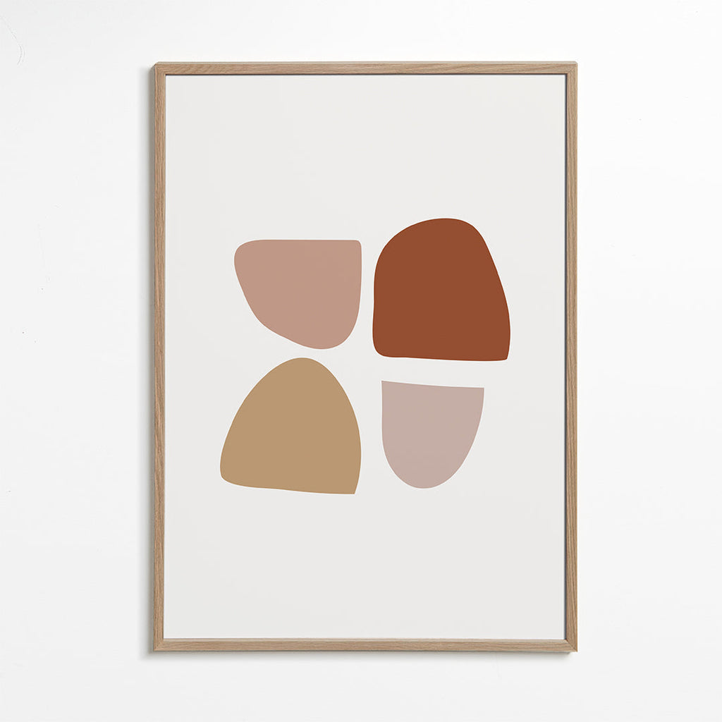 Plakat minimalistyczny z organicznymi kształtami w beżu i terakocie