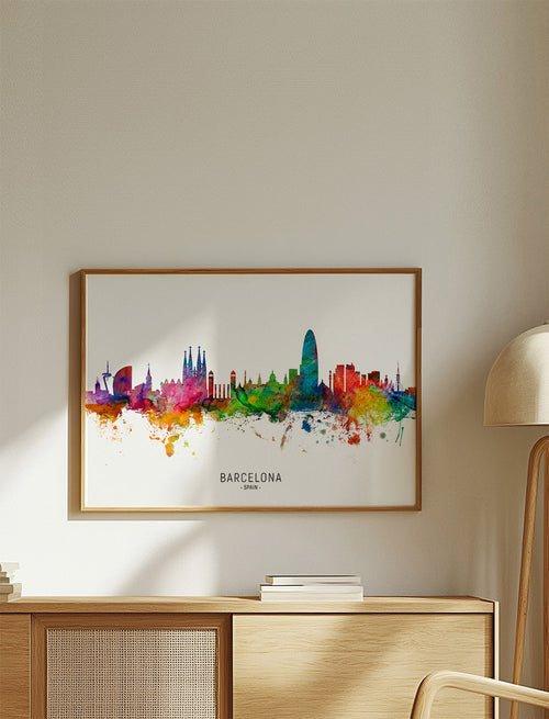 Sztuka do kuchni: Panorama Barcelony akwarela