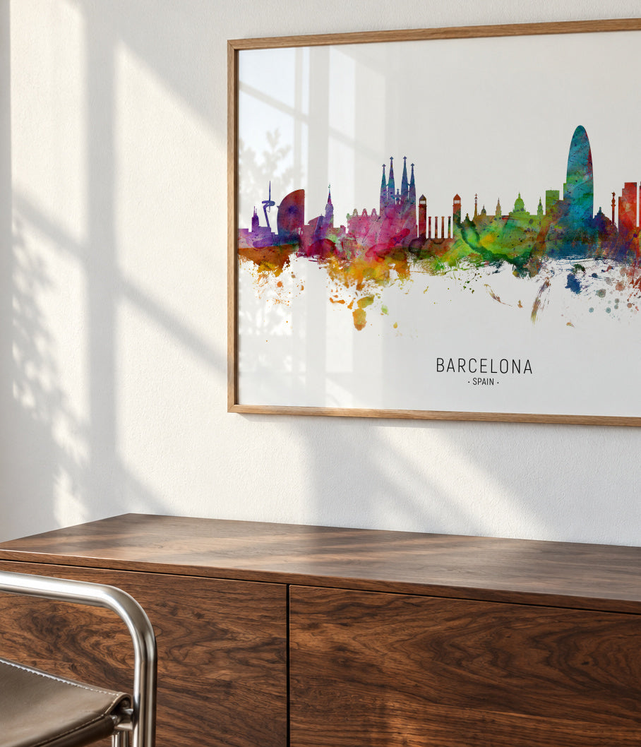 Barcelona Skyline multicolor - Framed poster detail