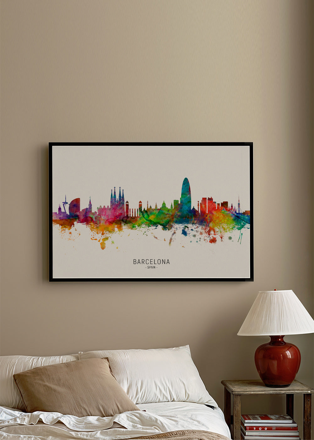 Sztuka do kuchni: Panorama Barcelony akwarela
