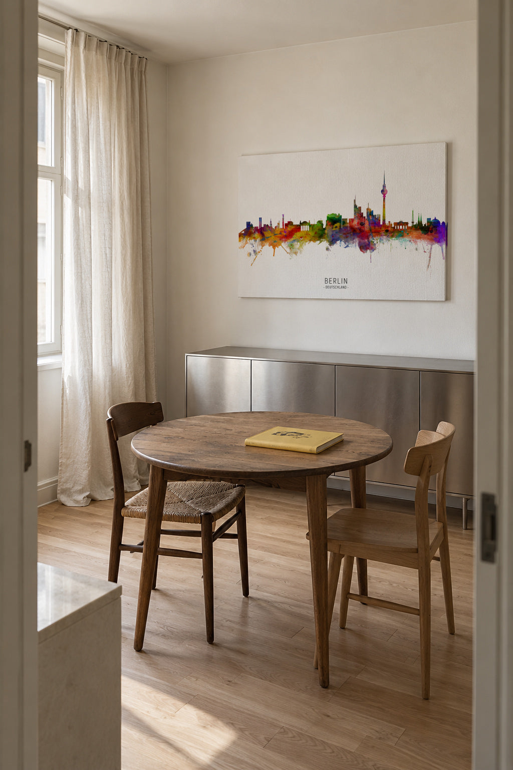 Berlin Skyline multicolor - Unframed canvas in an interior